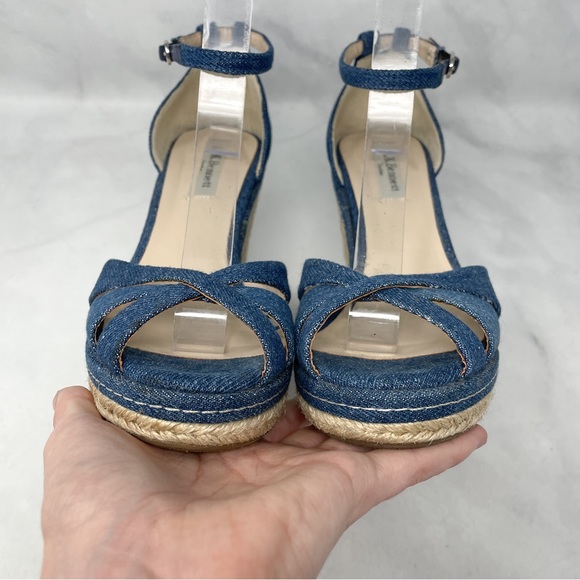 L.K. Bennett Litya Denim Jean Platform Espadrille Wedge Sandal Heels Bohemian 38 - Picture 7 of 13
